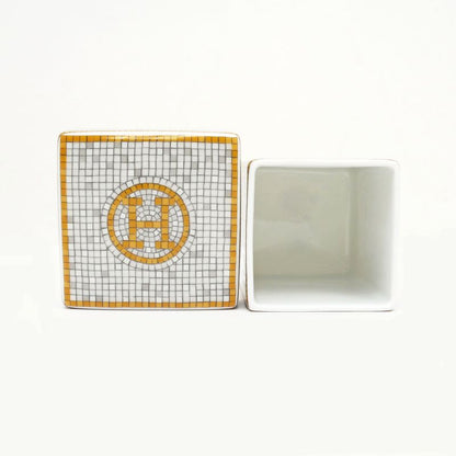 Hermes Small Box Mosaic 24 Gold White Pottery Accessories Others