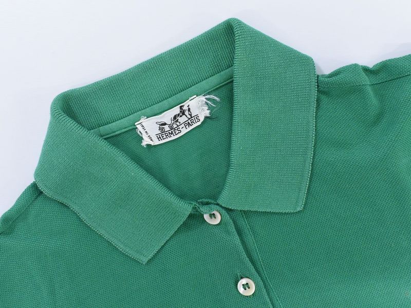 Authentic Hermes Cotton Polo Shirt Short Sleeve Tops Green Ladies Clothing Used