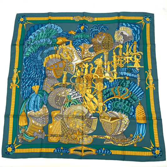 Hermes Scarf Carre 90 Armets Et Panache Cavalry Helmet With Feather Decoration