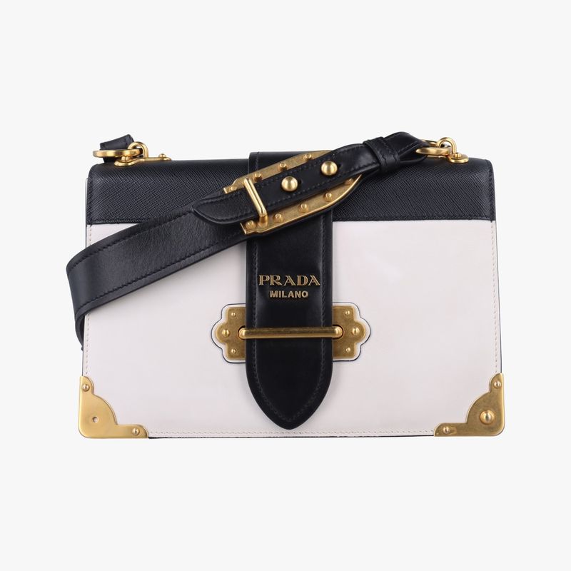 Prada Cahier Black And White Leather X Saffiano Leather 1bd04525 L