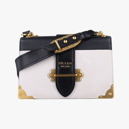 Prada Cahier Black And White Leather X Saffiano Leather 1bd04525 L