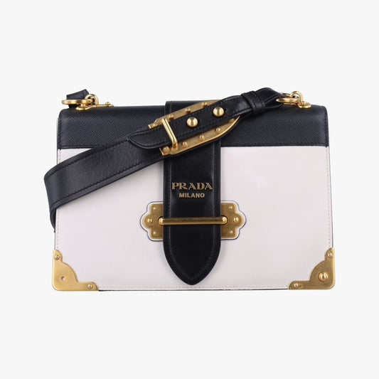 Prada Cahier Black And White Leather X Saffiano Leather 1bd04525 L
