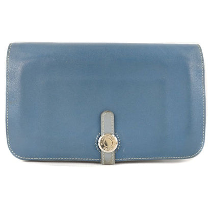 Hermes Dogon Calf Blue □R Unisex Long Wallet