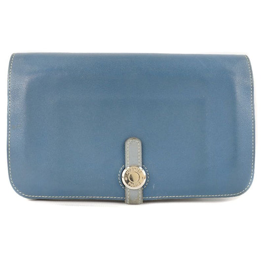 Hermes Dogon Calf Blue □R Unisex Long Wallet