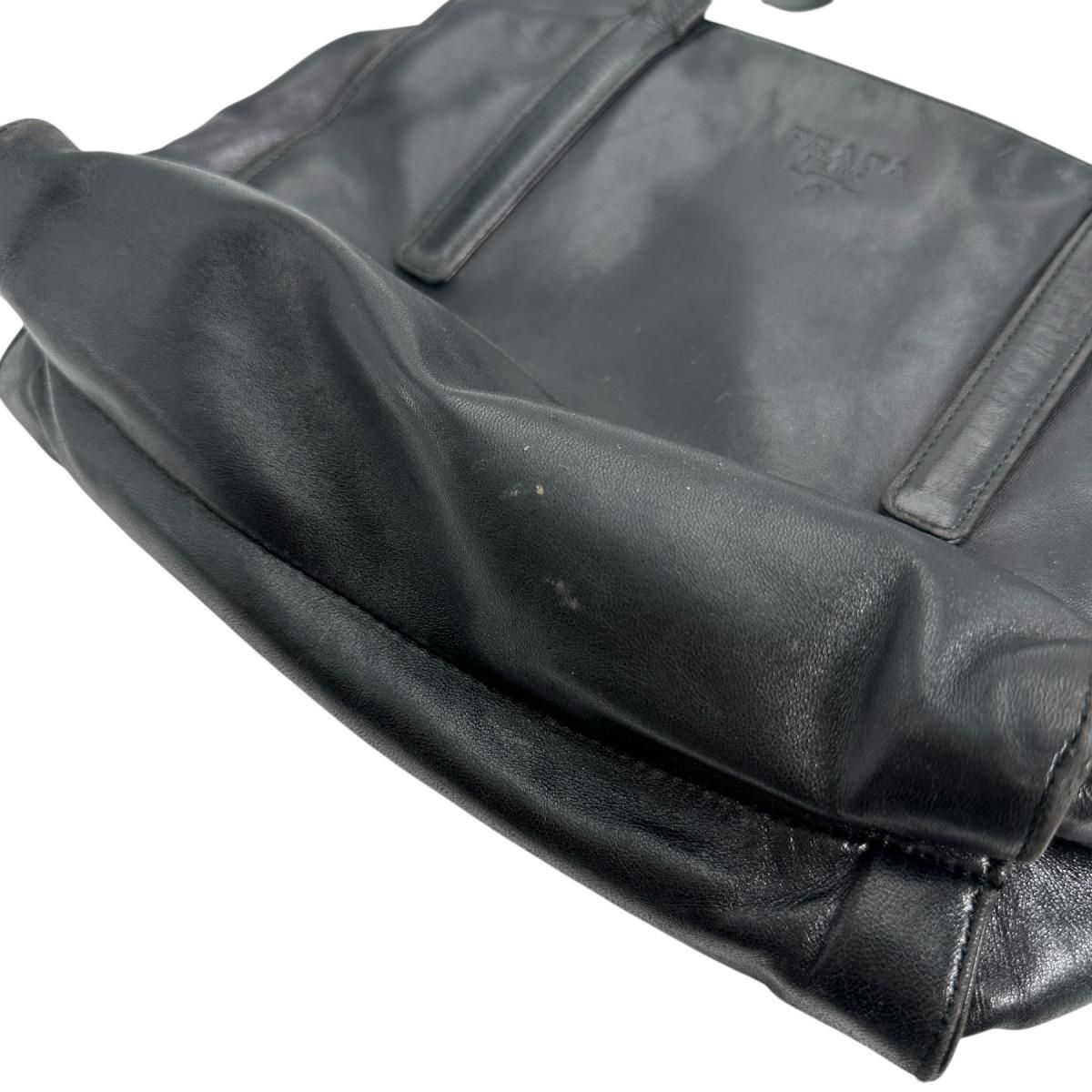 Prada Tote Bag Logo Shape Pressed Black