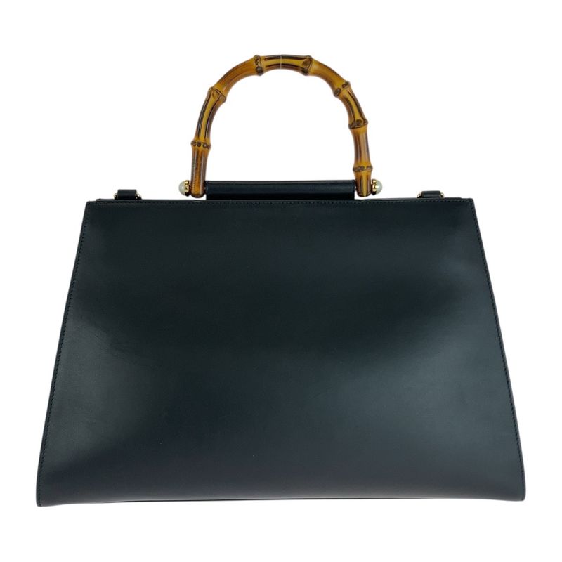 Gucci Bamboo Nim Fair Black Gold Hardware Leather 453764 Handbag Shoulder Bag