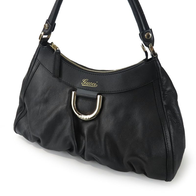 Gucci Handbag 190525 Abbey Leather Black Gold Hardware Shoulder One Shoulder