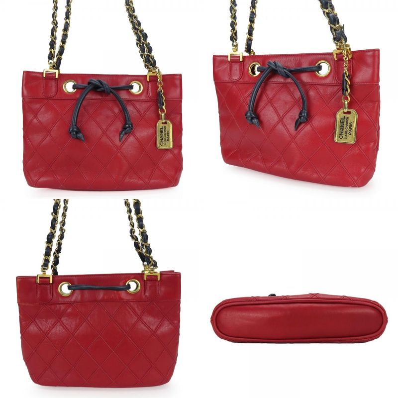 Chanel Shoulder Bag Bicolore Chain Lambskin Red Gold Hardware Mini Bag Drawstrin