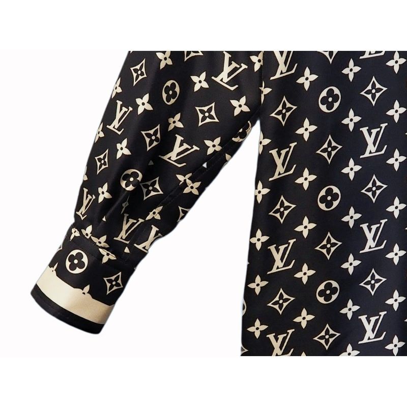 Louis Vuitton Monogram Pajama Shirt Silk Shirt Blouse Women's Tops Navy Ivory