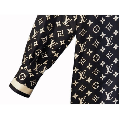 Louis Vuitton Monogram Pajama Shirt Silk Shirt Blouse Women's Tops Navy Ivory