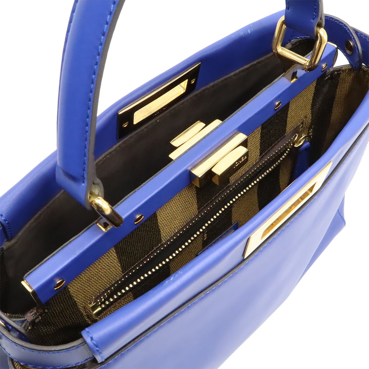Fendi Peekaboo Regular Handbag Tote Bag 2WAY Shoulder Bag Leather Blue Blue