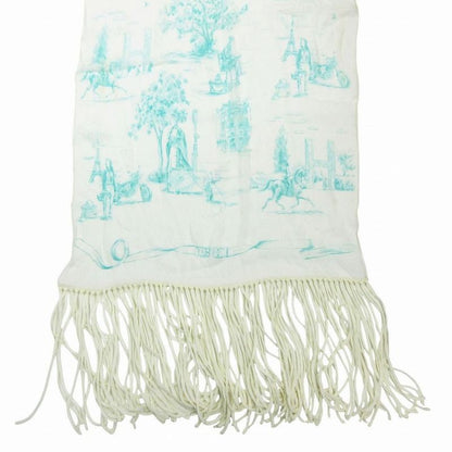 Hermes Shawl Scarf Shawl Silk Muslin Fringe Ivory Light Blue Light Blue Women