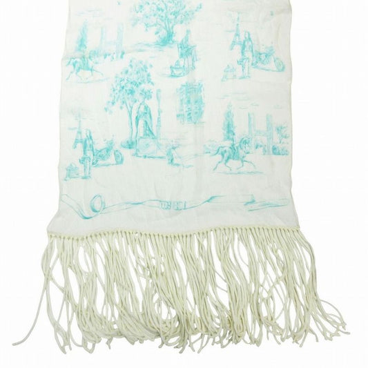 Hermes Shawl Scarf Shawl Silk Muslin Fringe Ivory Light Blue Light Blue Women