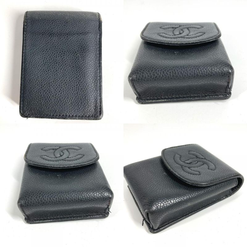 Chanel Cigarette Case CC Coco Logo A13511 Caviar Skin Black