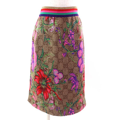 Gucci 606084 Wool Cotton GG Floral Design Lamé Yarn Knit Tight Skirt Multicolor