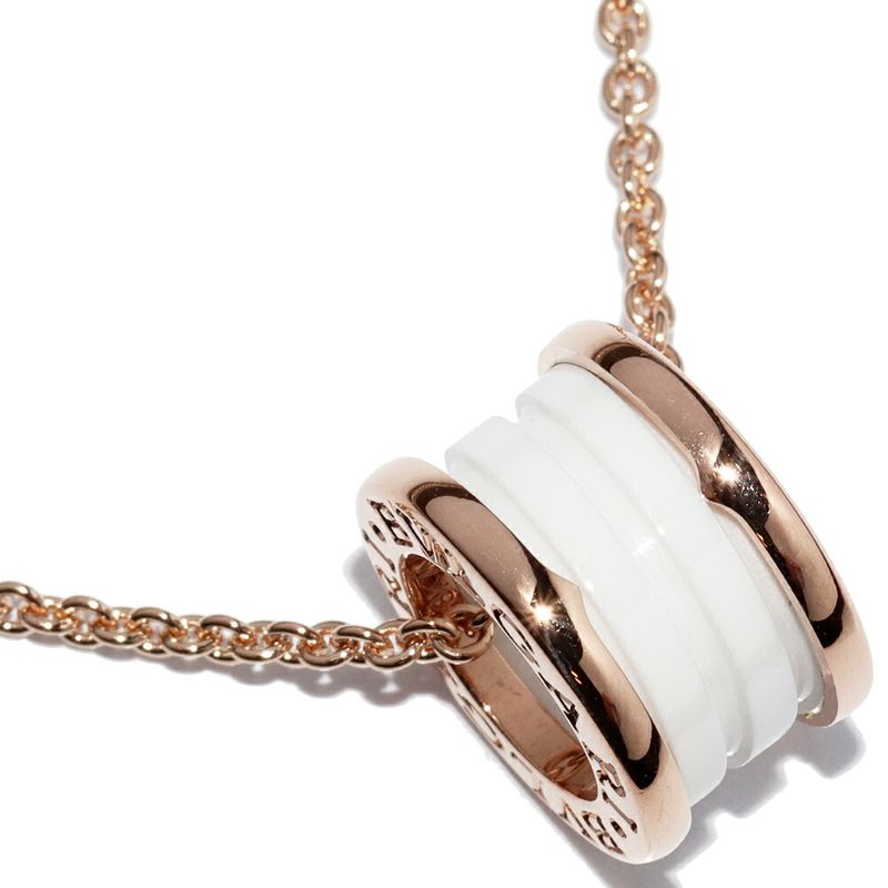 Bulgari Pendant Necklace 18K Pink Gold White Ceramic Bzero1 Pendant Necklace