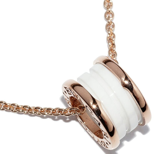 Bulgari Pendant Necklace 18K Pink Gold White Ceramic Bzero1 Pendant Necklace