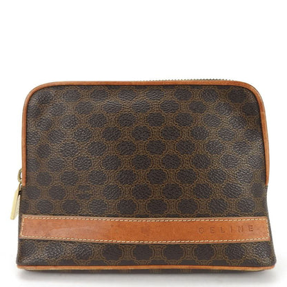 Celine Pouch Macadam PVC Leather Brown Gold Hardware Makeup Pouch Small