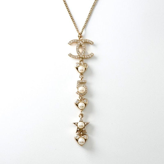 Chanel Necklace Pendant Choker Gold Coco Mark Pearl Rhinestone Heart Star