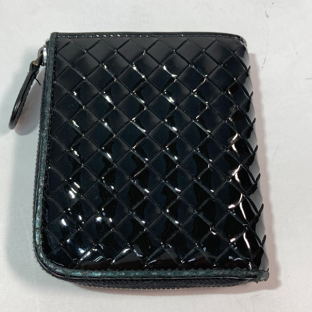 Bottega Veneta Intrecciato Round Zipper Wallet Black Enamel X