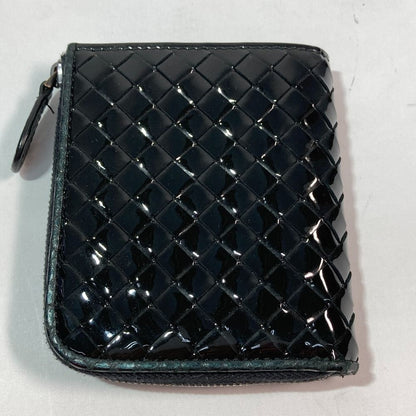 Bottega Veneta Intrecciato Round Zipper Wallet Black Enamel X