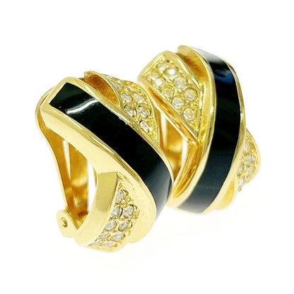 Christian Dior GP Rhinestone Cross Earrings Women's Gold Black 369890 Earrings