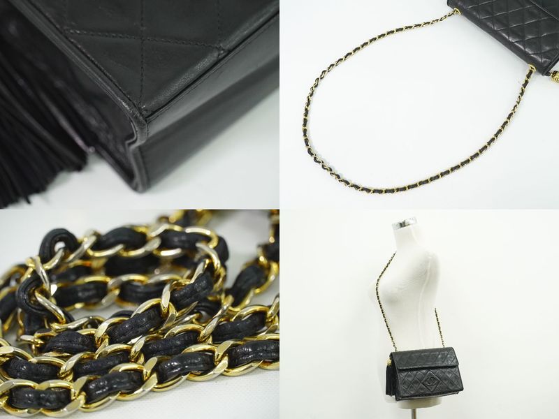 Authentic Chanel Coco Mark Matelasse Tassel Chain Shoulder Bag Lambskin Leather