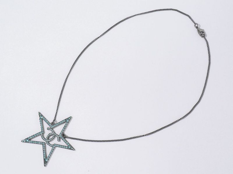 Object Chanel Coco Mark Star Rhinestone Necklace Pendant Metal Silver Hardware