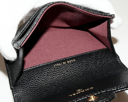 Chanel Foldable Card Case With Depth Business Card Holder Matelasse Caviar Skin