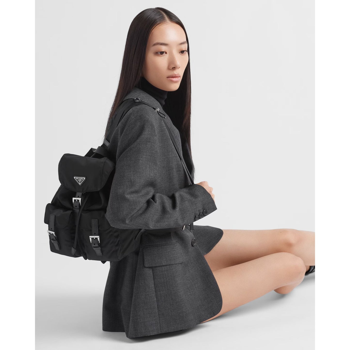 Prada Nylon Tessuto Backpack Saffiano Leather Shoulder Bag Purse Tote