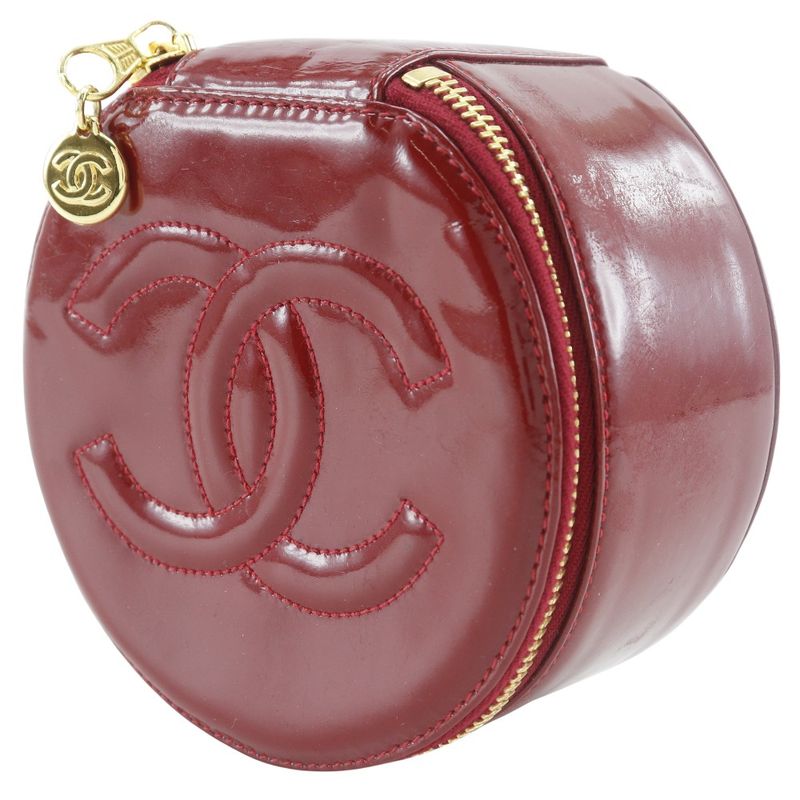 Chanel Coco Mark Jewelry Case Enamel Red Ladies Pouch