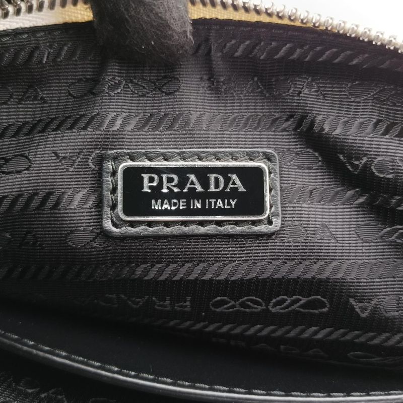 Prada Triangle Logo Plate White Saffiano Leather Handbag Shoulder Bag Tote Purse