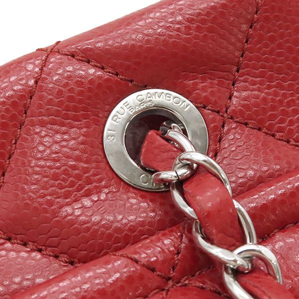 Chanel Matelasse Chain Tote Bag Caviar Skin Red Silver Hardware Red Coco Mark
