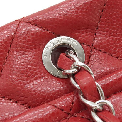 Chanel Matelasse Chain Tote Bag Caviar Skin Red Silver Hardware Red Coco Mark