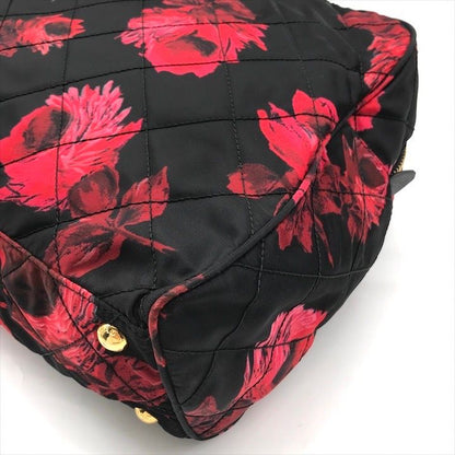 Prada Nylon Quilted Flower Boston Bag Black