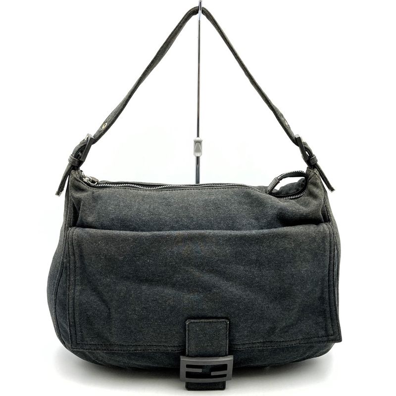 Fendi Handbag Shoulder Bag Mamma Cotton Gray FF Logo Women Men Fashion  Gift