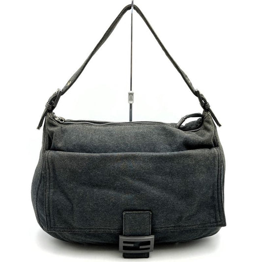 Fendi Handbag Shoulder Bag Mamma Cotton Gray FF Logo Women Men Fashion  Gift
