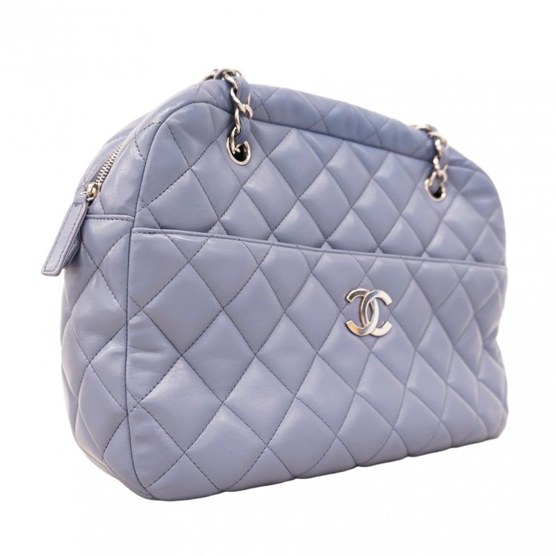 Chanel Shoulder Bag Matelasse Lambskin Purple Silver Hardware Women