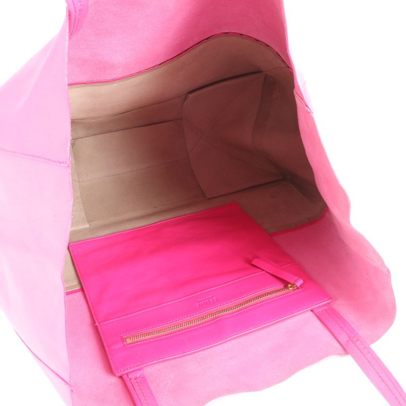 Celine Horizontal Cabas Leather Tote Bag Shoulder Hand Pink Bicolor A4 Ladies