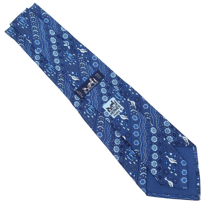 Hermes Necktie All Over Pattern 9cm (3.54in) Silk Blue