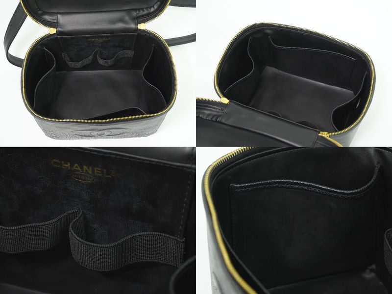 Authentic Chanel Coco Mark 2WAY Vanity Bag Shoulder Bag Handbag Caviar Skin