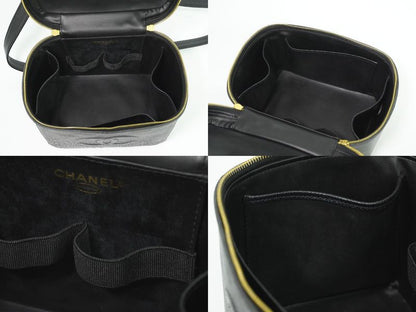 Authentic Chanel Coco Mark 2WAY Vanity Bag Shoulder Bag Handbag Caviar Skin