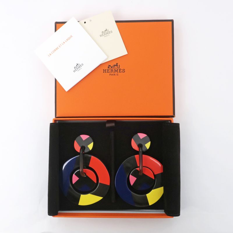 Hermes Amulet Lacquer-gm Earrings Buffalo-horn Multicolor-svhardware