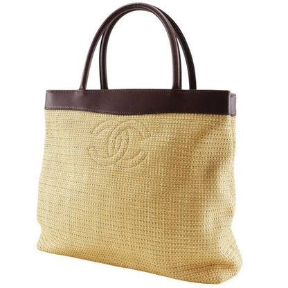 Chanel Raffia Tote Summer Shoulder Bag Straw Beige Brown