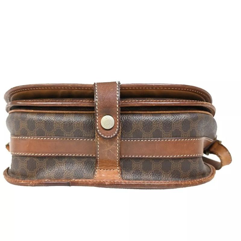 Celine Old Celine Shoulder Bag Macadam Pattern Brown Leather 04bs139