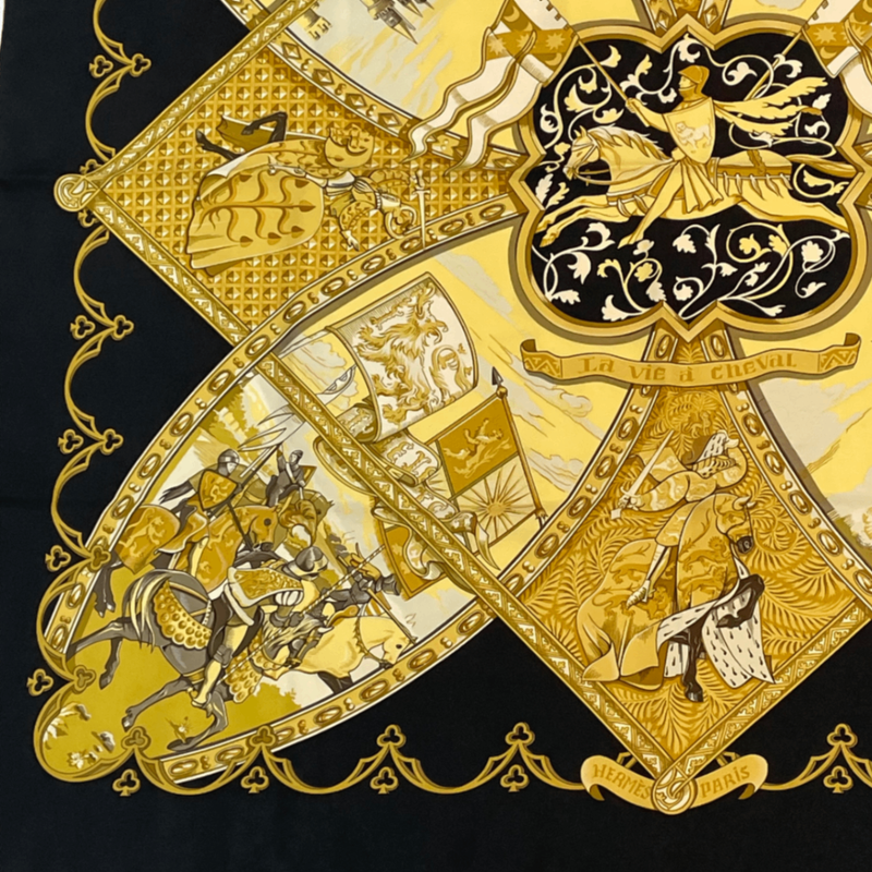 Hermes Scarf Carre 90 La Vie A Cheval Gold And Black