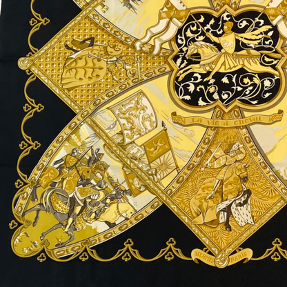 Hermes Scarf Carre 90 La Vie A Cheval Gold And Black