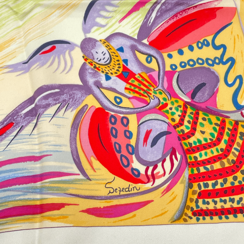 Hermes Carre 90 Les Perles De Turukana Pearls Scarf Silk Beige