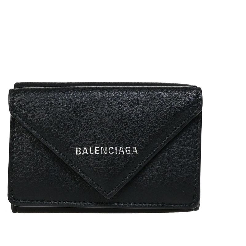 Balenciaga Trifold Wallet Mini Wallet Leather Black 62ka374