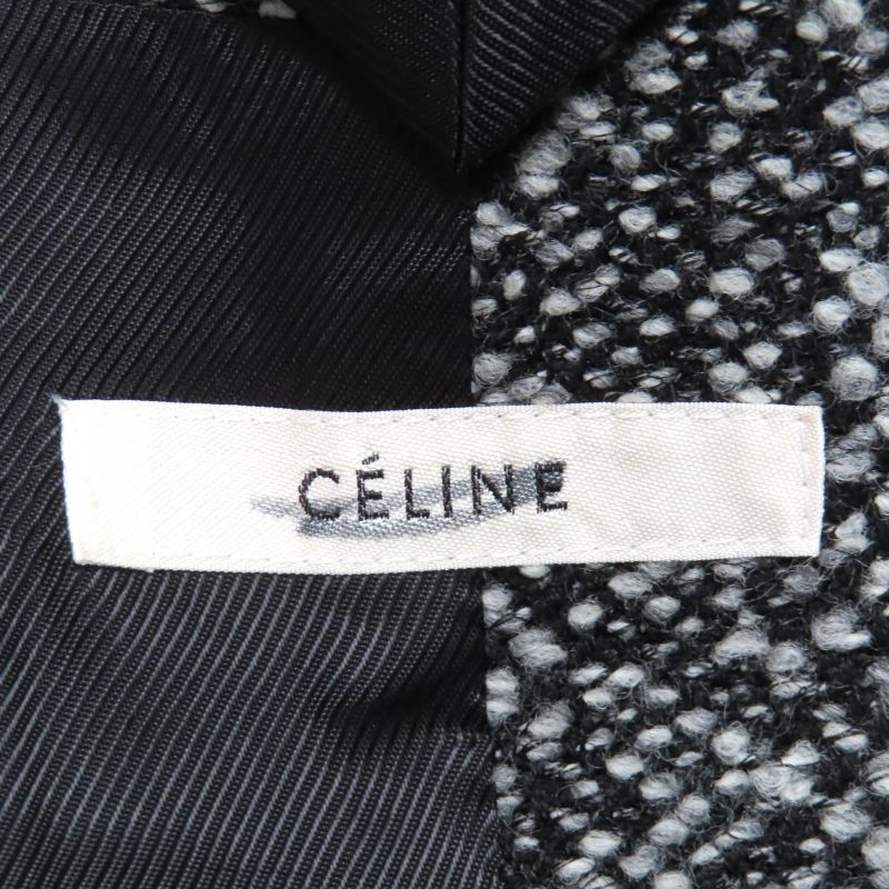 Celine 2 8W82 253C Phoebe Period Double Breasted Tweed Long Coat Greyish 34